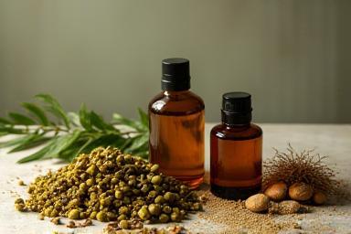 Image illustrating the service: Bottles of traditional hair oil with herbs